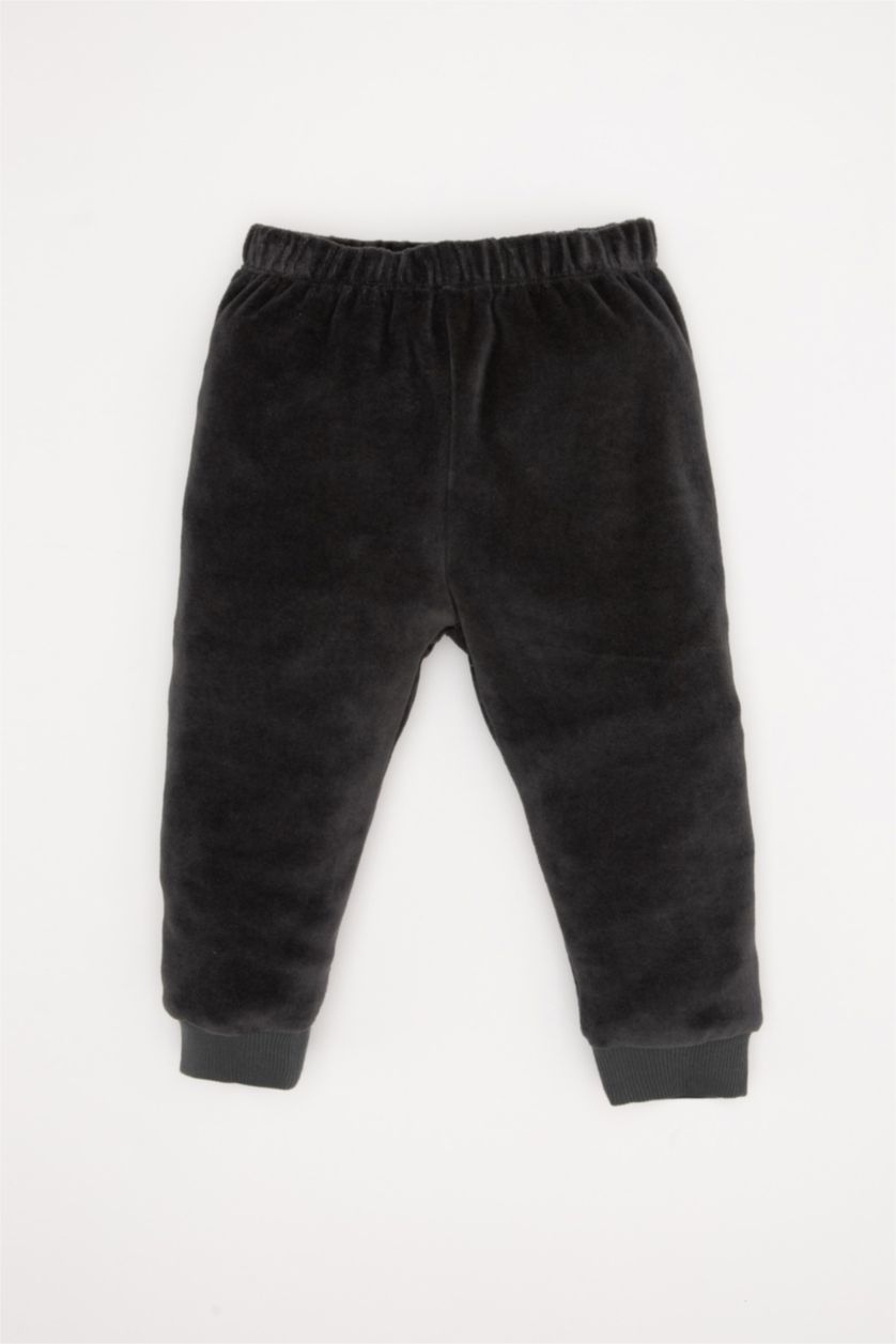 BABY BOY Anthracite Baby Boy Penguin Patterned Velour Long Sleeve 2 Piece Pajama Set