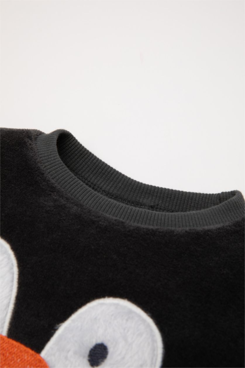 BABY BOY Anthracite Baby Boy Penguin Patterned Velour Long Sleeve 2 Piece Pajama Set