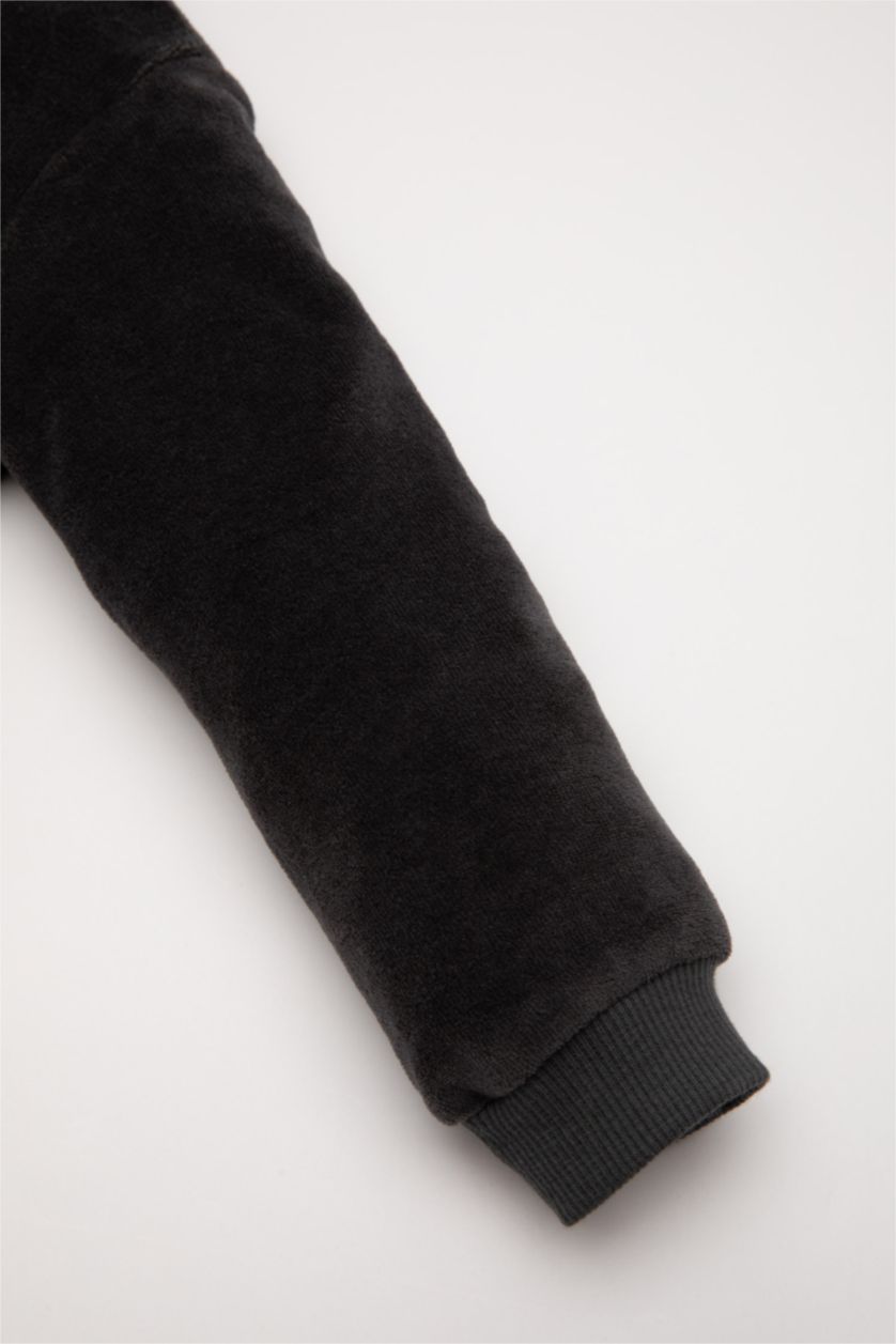 BABY BOY Anthracite Baby Boy Penguin Patterned Velour Long Sleeve 2 Piece Pajama Set