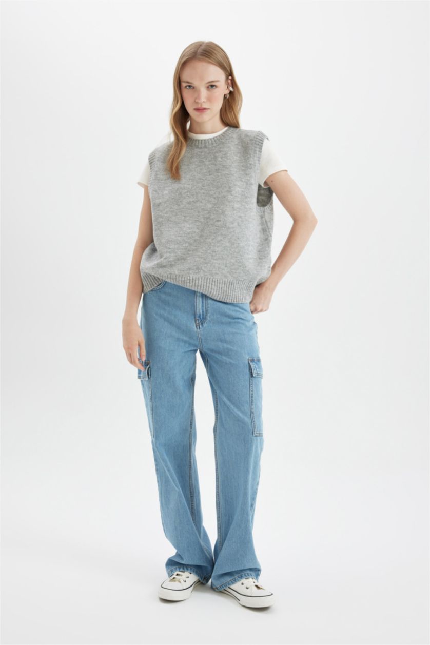 FEMME Gris Tricot Coupe Régulière