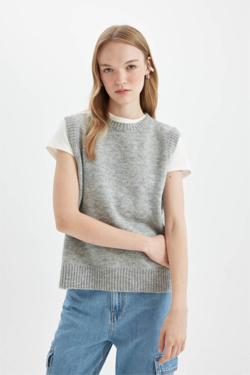 FEMME Gris Tricot Coupe Régulière