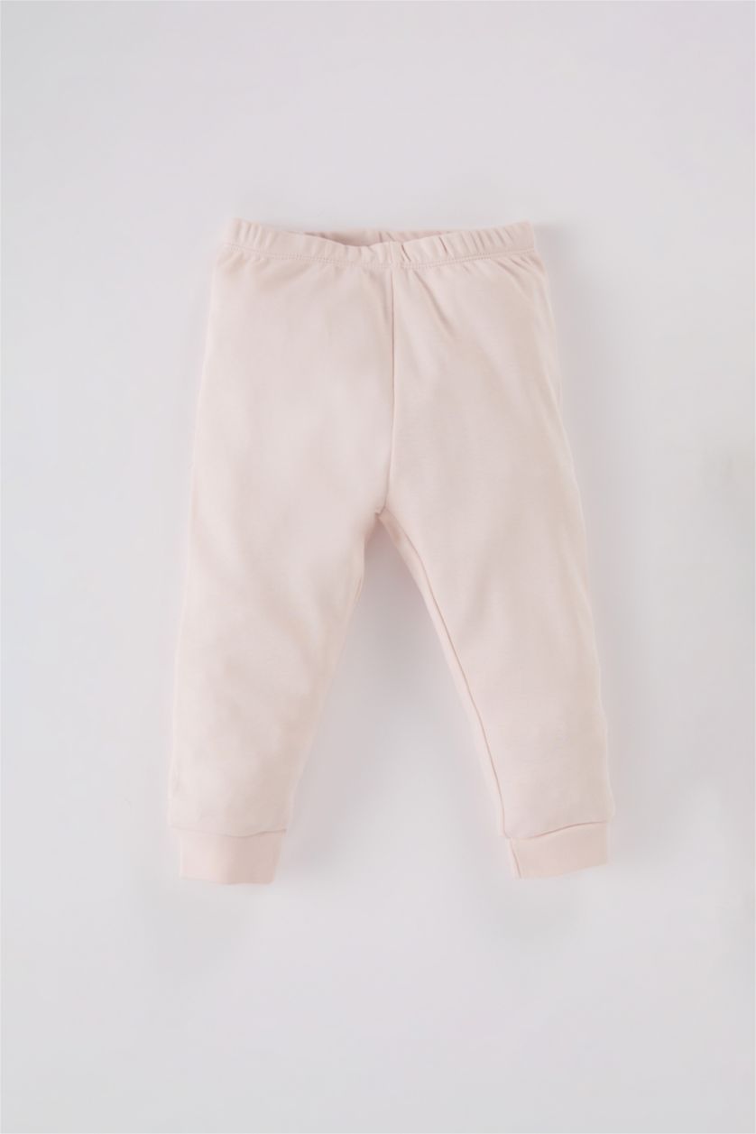 Kız Bebek Açık Pembe Kız Bebek Pijama Takımı Balerin Baskılı Uzun Kollu Üst Beli Lastikli Uzun Alt