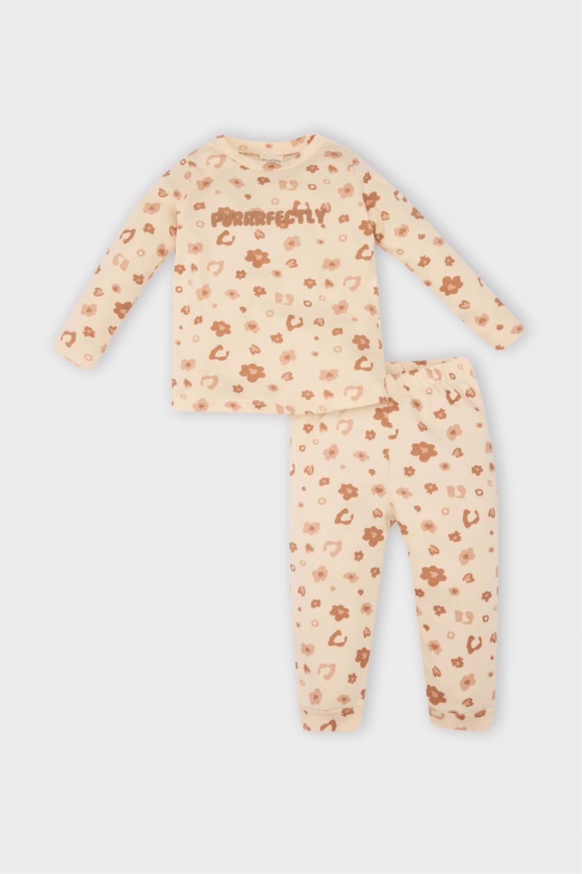 Kız Bebek Kum Kız Bebek Pijama Takımı Leopar Desenli Uzun Kollu Üst Uzun Alt