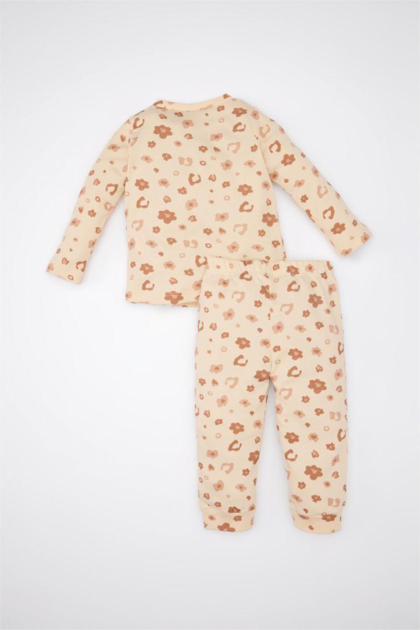 Kız Bebek Kum Kız Bebek Pijama Takımı Leopar Desenli Uzun Kollu Üst Uzun Alt