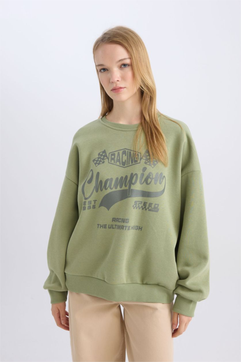 Kadın Haki Oversıze Kalın Kumaş Sweatshirt