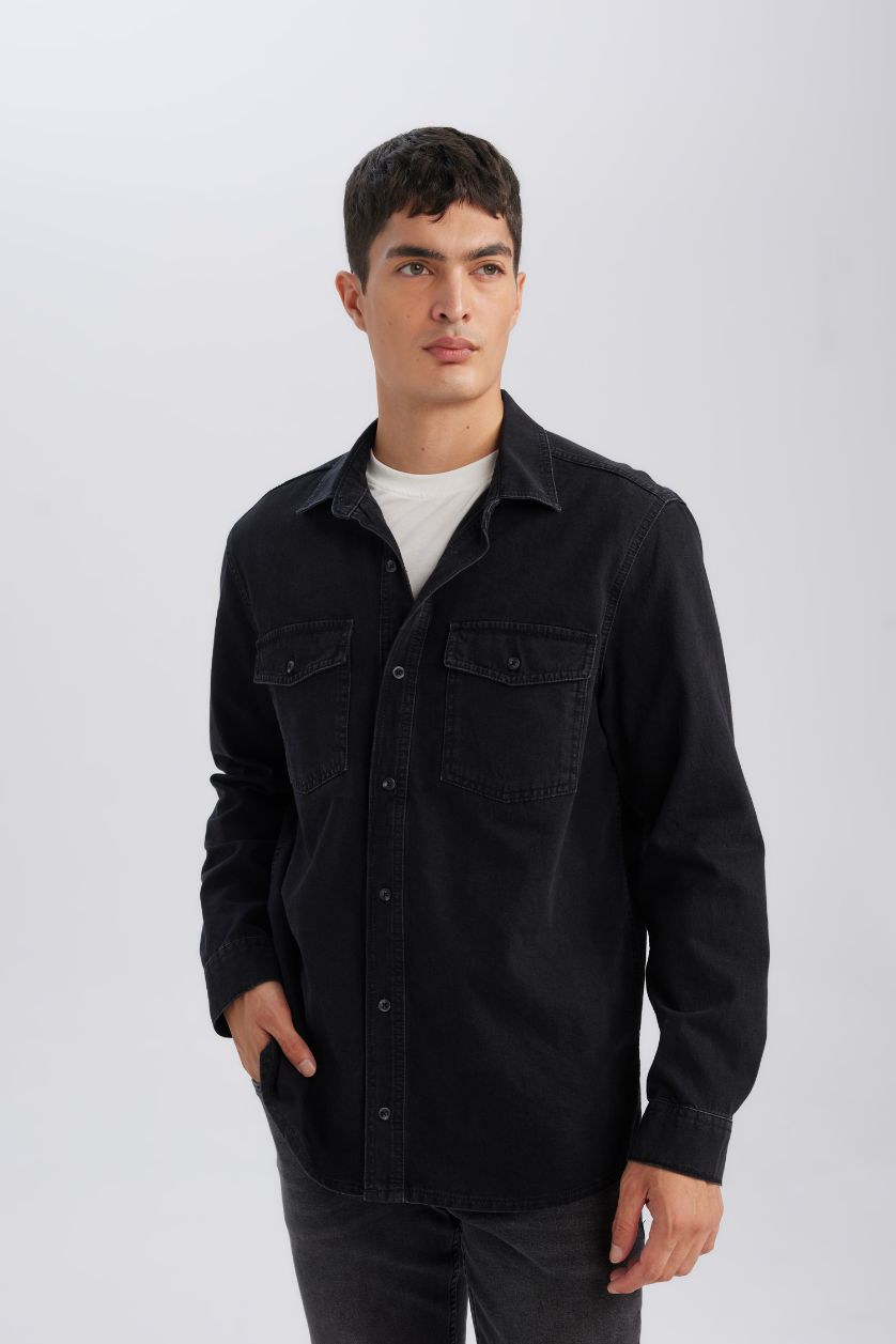 Ерлер қара қалыпты пішім Ұзын жеңді көйлек