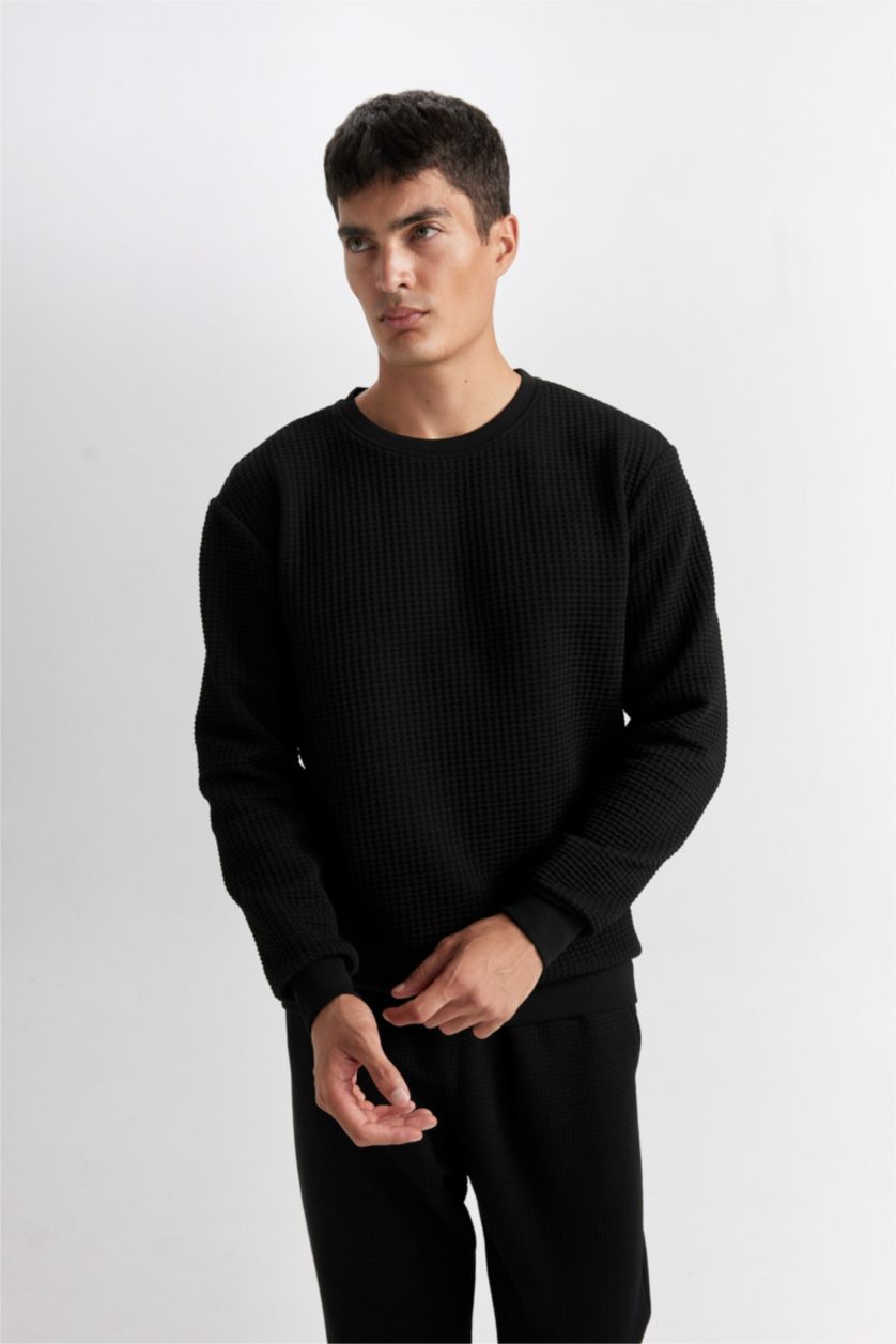 Ерлер қара қалыпты пішім дөңгелек жаға Свитер