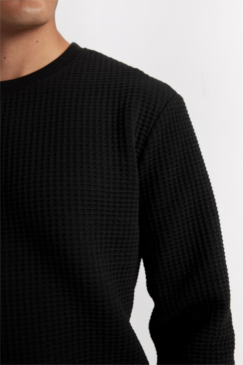 Ерлер қара қалыпты пішім дөңгелек жаға Свитер