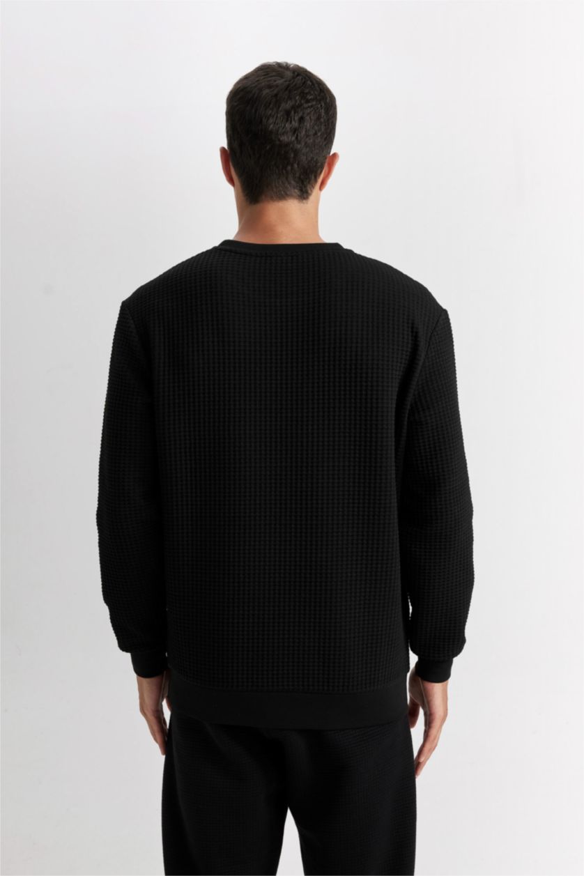 Ерлер қара қалыпты пішім дөңгелек жаға Свитер