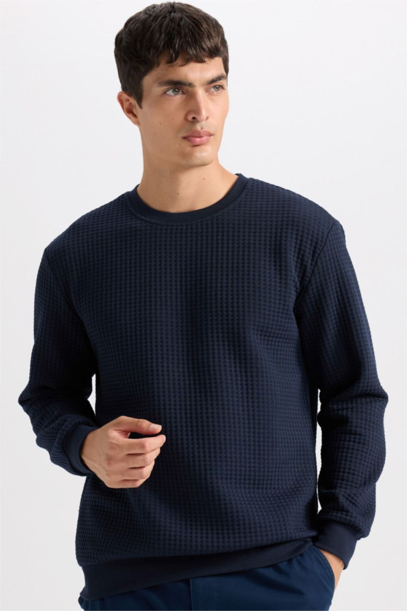 Man NAVY Regular Fit Crew Neck Jacquard Sweatshirt