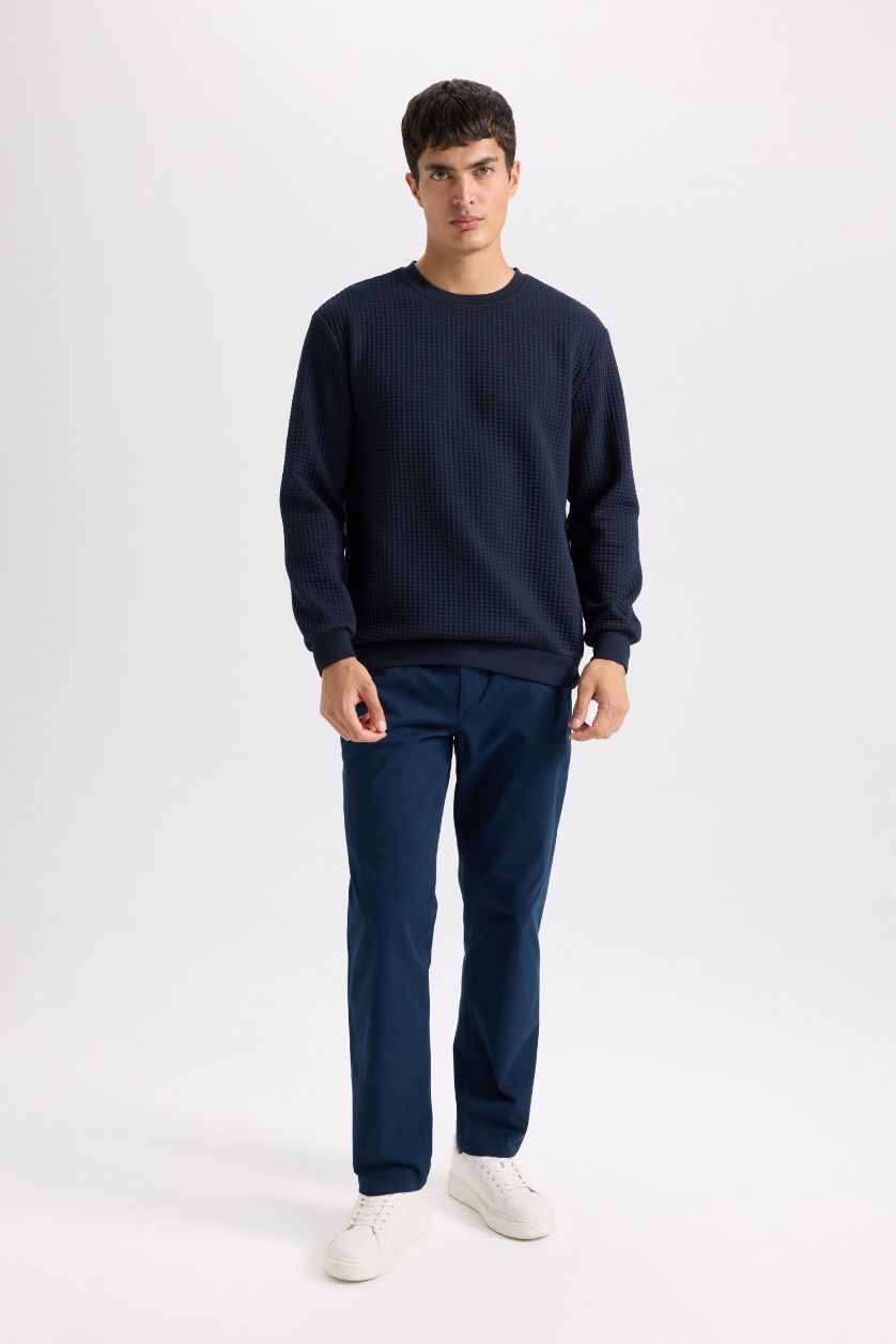 Man NAVY Regular Fit Crew Neck Jacquard Sweatshirt