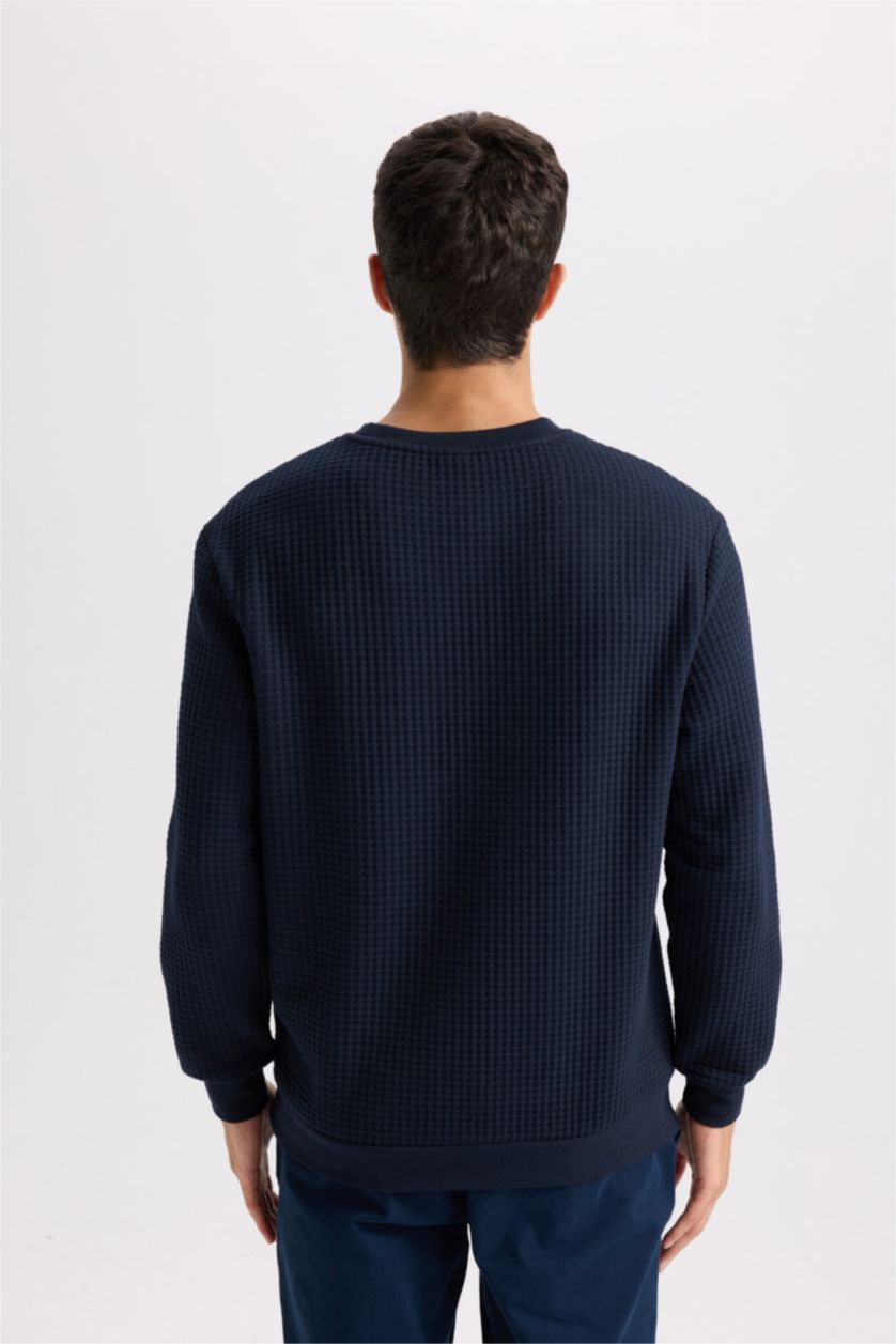 Man NAVY Regular Fit Crew Neck Jacquard Sweatshirt