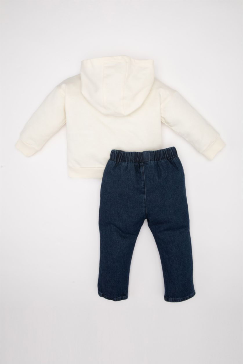 BÉBÉ GARÇON Écru Ensemble Sweat à capuche imprimé et jean pour BéBé Garçon