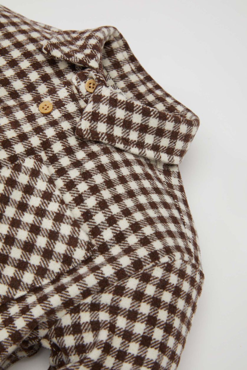 Erkek Bebek Kahve Erkek Bebek 2'li Takım Kareli Uzun Kollu Gömlek Kargo Cepli Alt