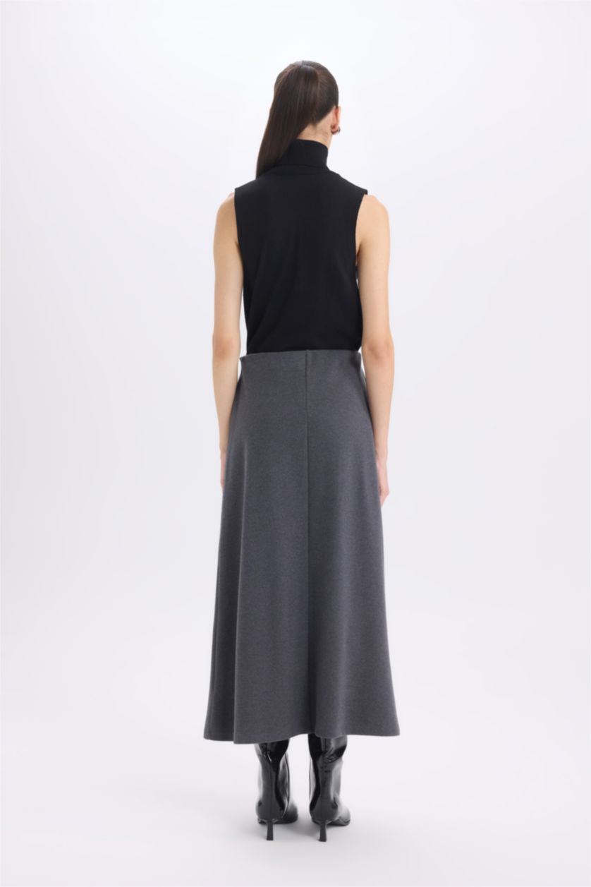 Kadın Antrasit A Kesim Beli Lastikli Basic Düz Normal Bel Maxi Etek