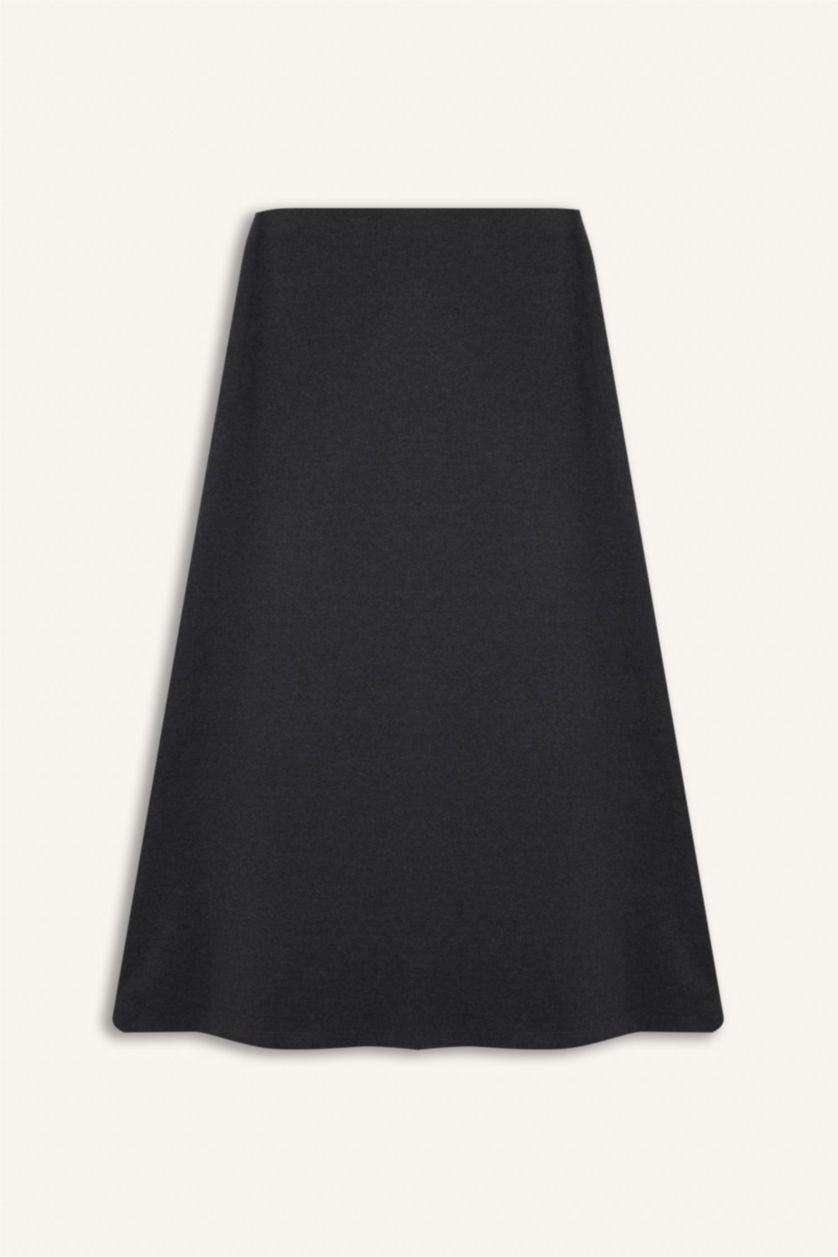 Kadın Antrasit A Kesim Beli Lastikli Basic Düz Normal Bel Maxi Etek