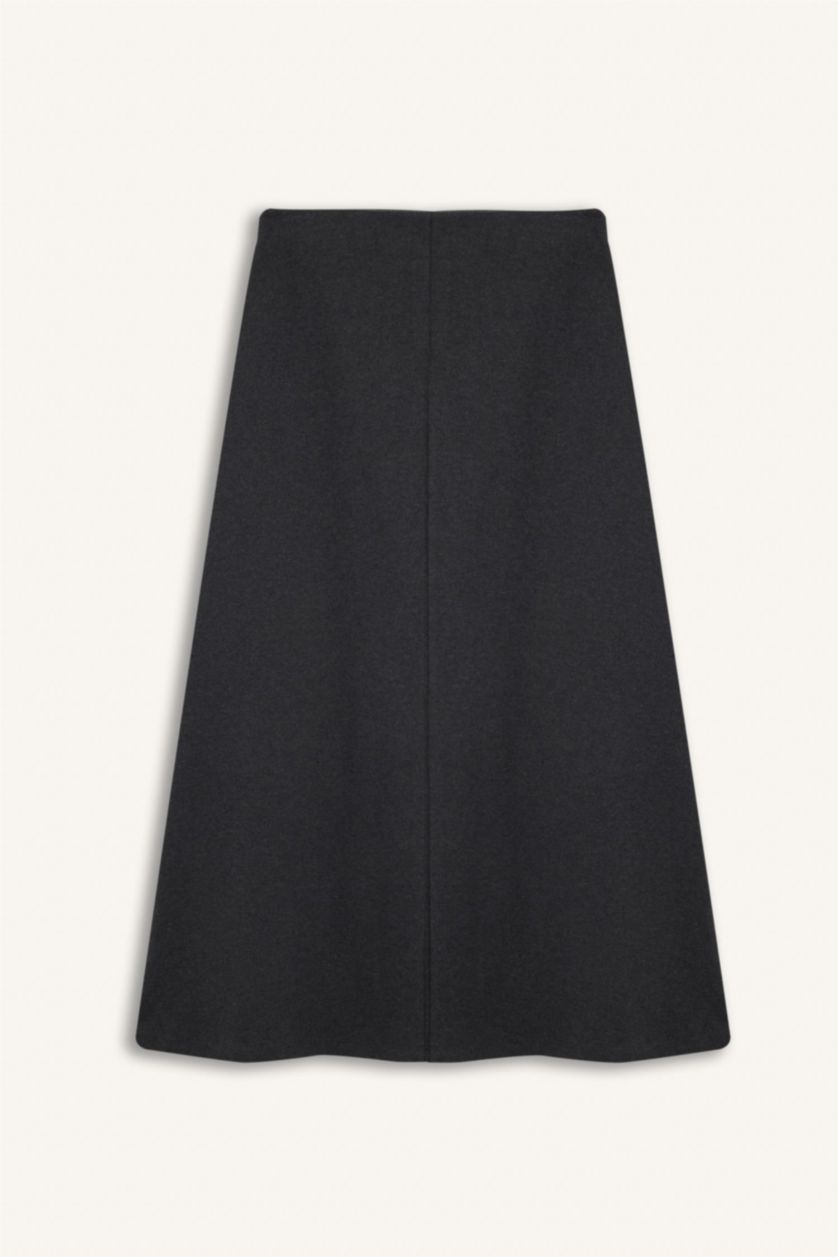 Kadın Antrasit A Kesim Beli Lastikli Basic Düz Normal Bel Maxi Etek