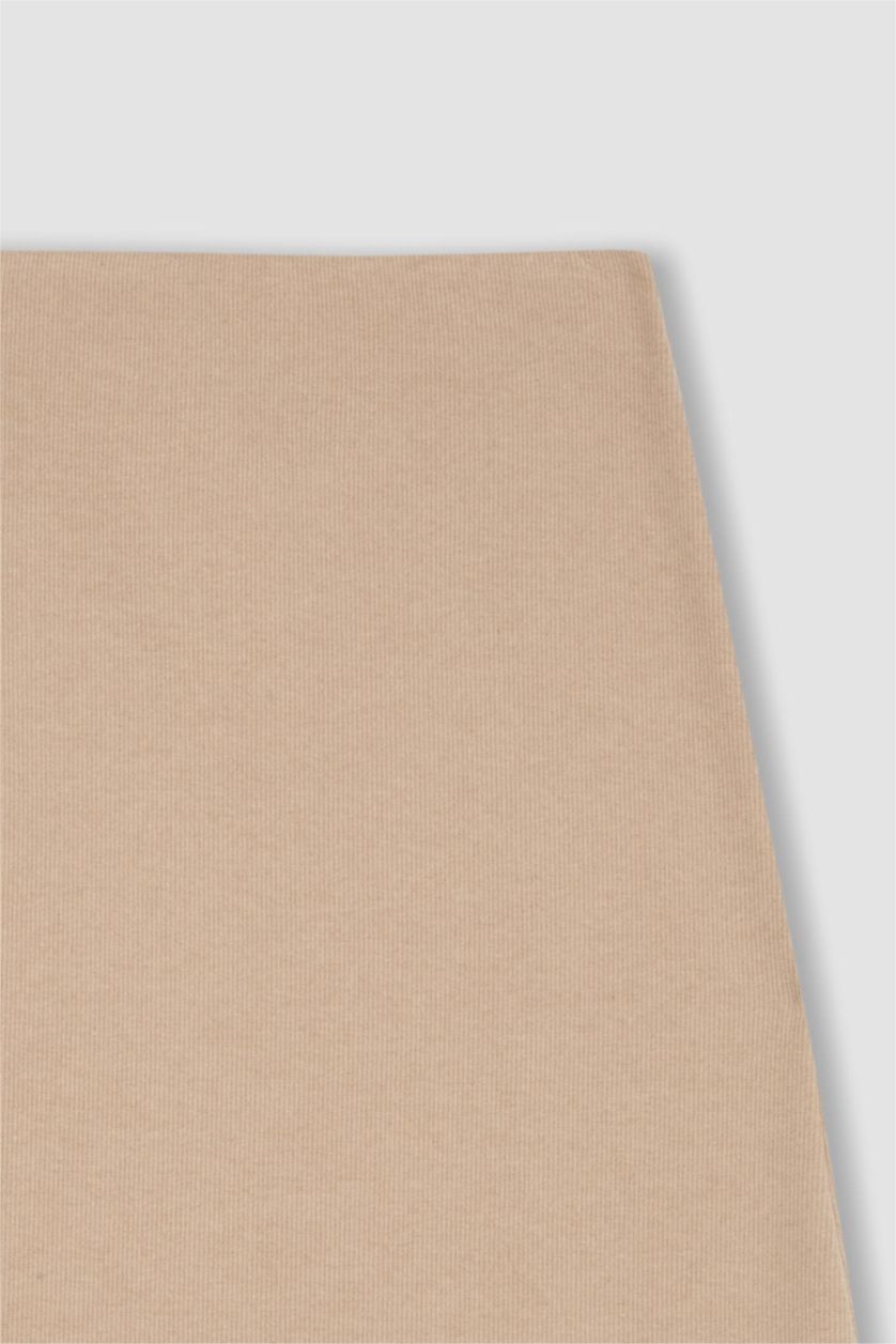 Kadın Bej A Kesim Beli Lastikli Basıc Normal Bel Maxi Etek