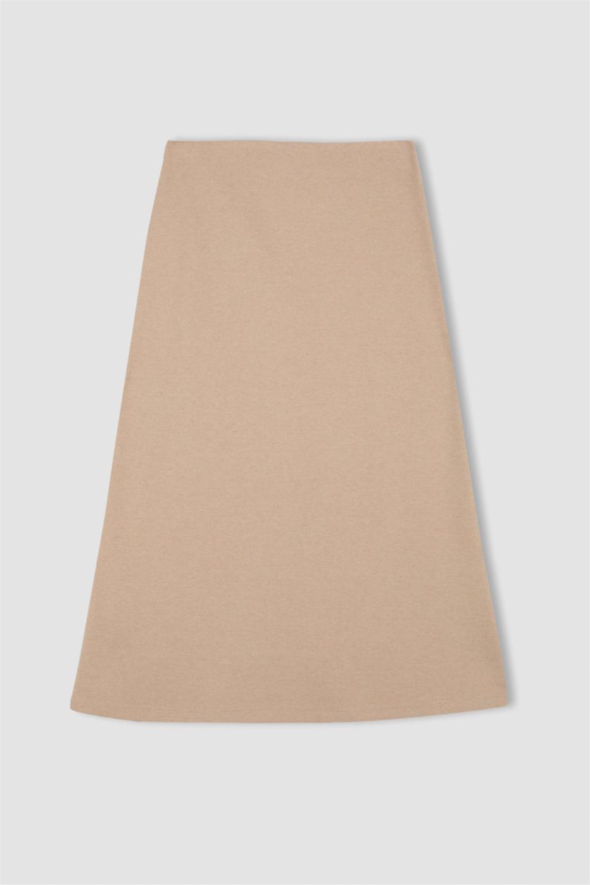 Kadın Bej A Kesim Beli Lastikli Basıc Normal Bel Maxi Etek
