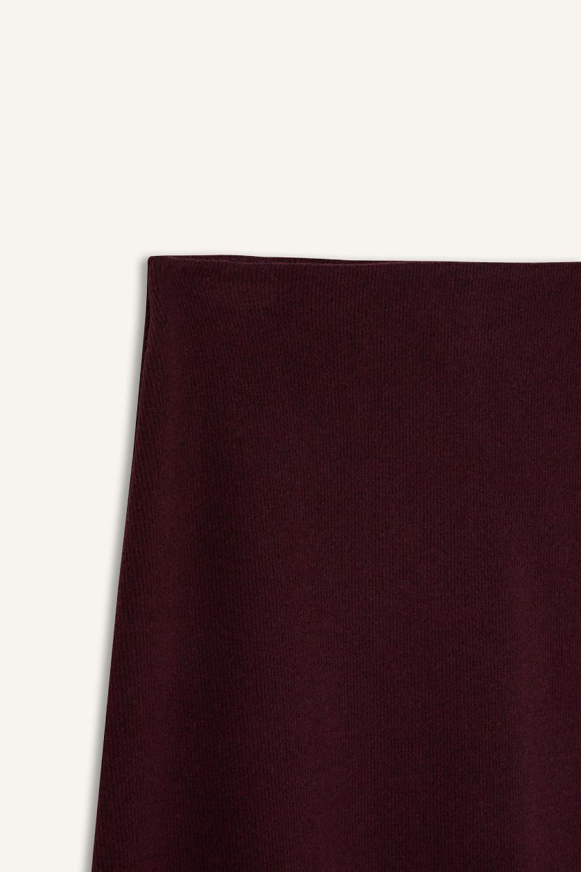 Kadın Bordo A Kesim Beli Lastikli Basıc Normal Bel Maxi Etek