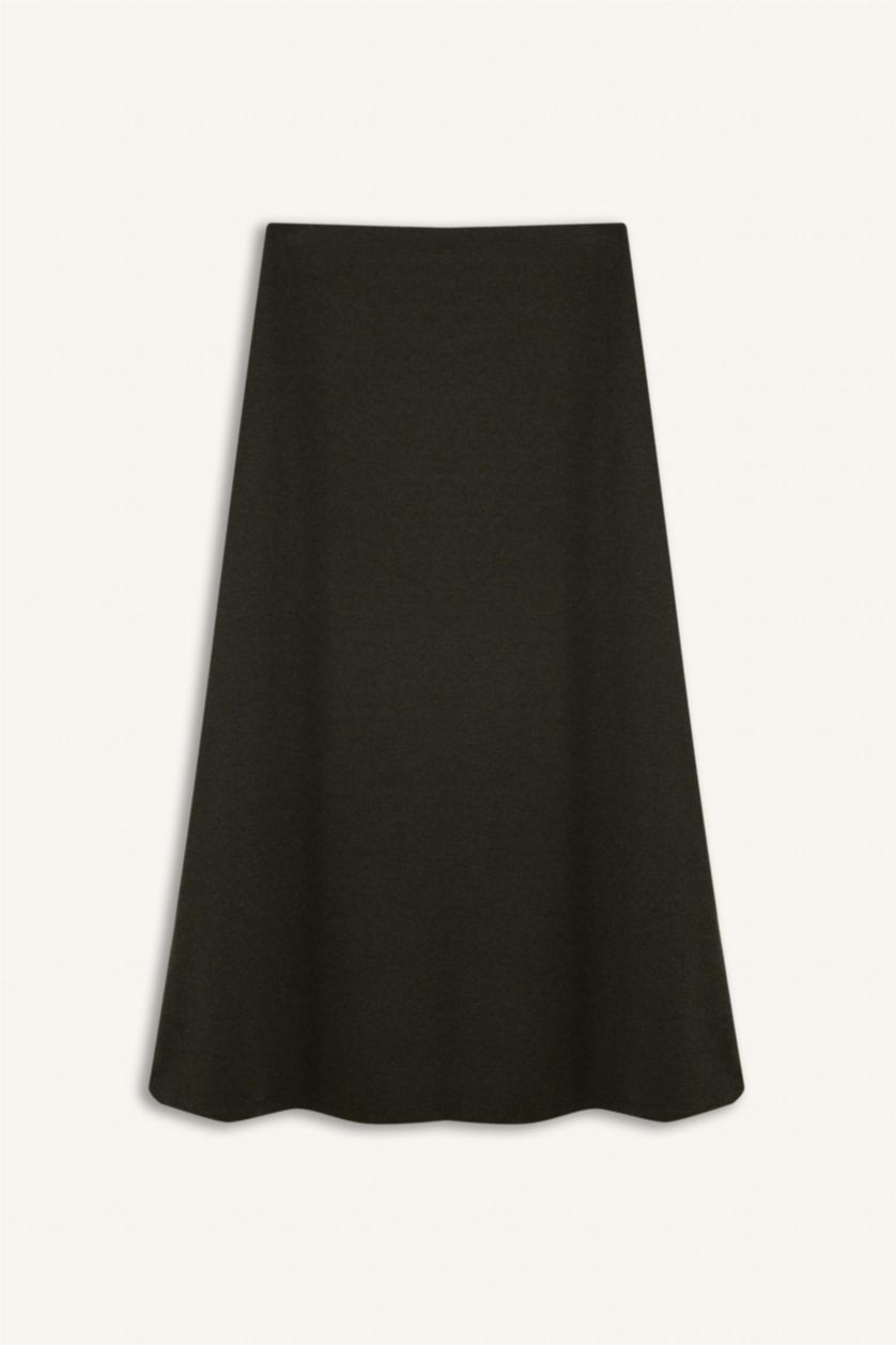 Kadın Koyu Haki A Kesim Beli Lastikli Basıc Normal Bel Maxi Etek