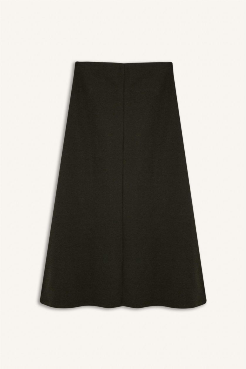 Kadın Koyu Haki A Kesim Beli Lastikli Basıc Normal Bel Maxi Etek