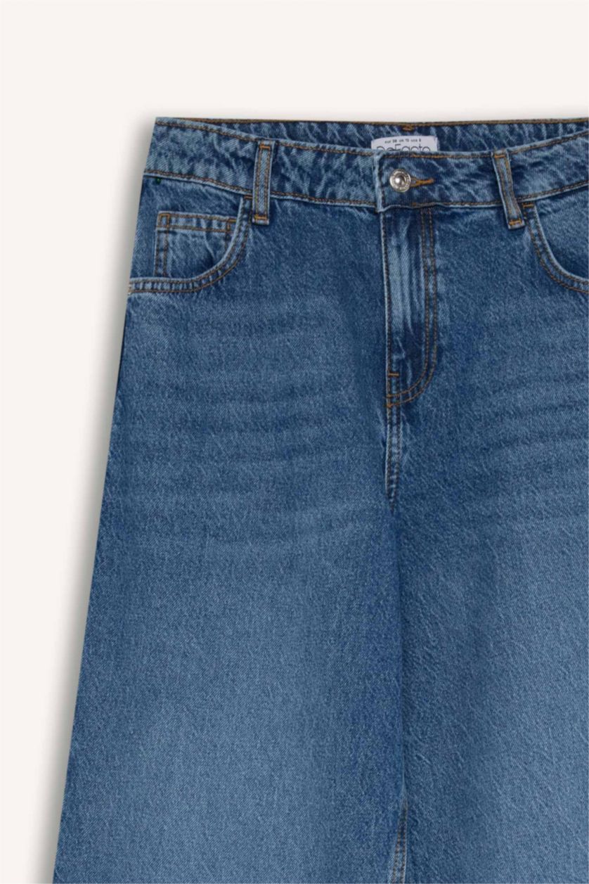WOMAN Blue Straight Wide Leg High Waist Washed Jeans