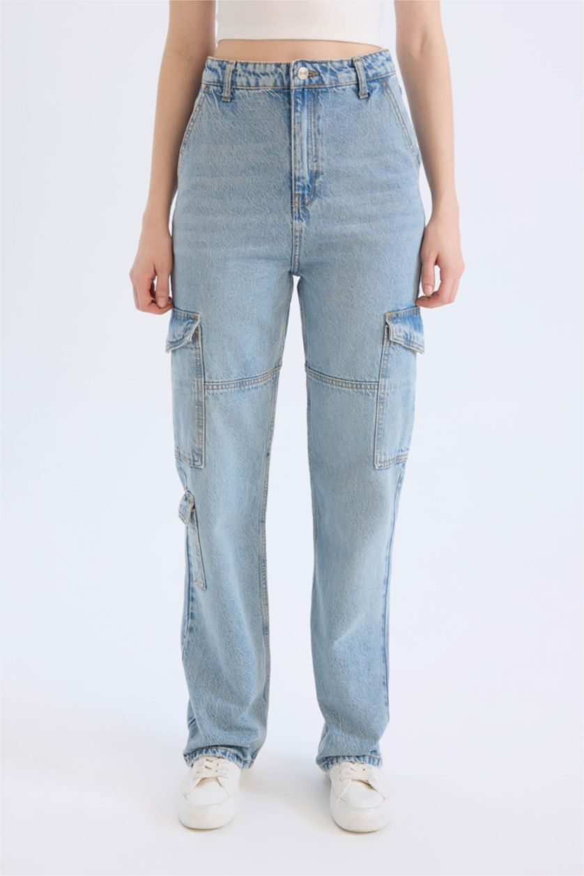 WOMAN Blue Wide Leg High Waist Straight Leg Washed Jeans