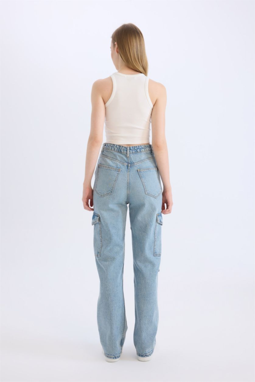 WOMAN Blue Wide Leg High Waist Straight Leg Washed Jeans