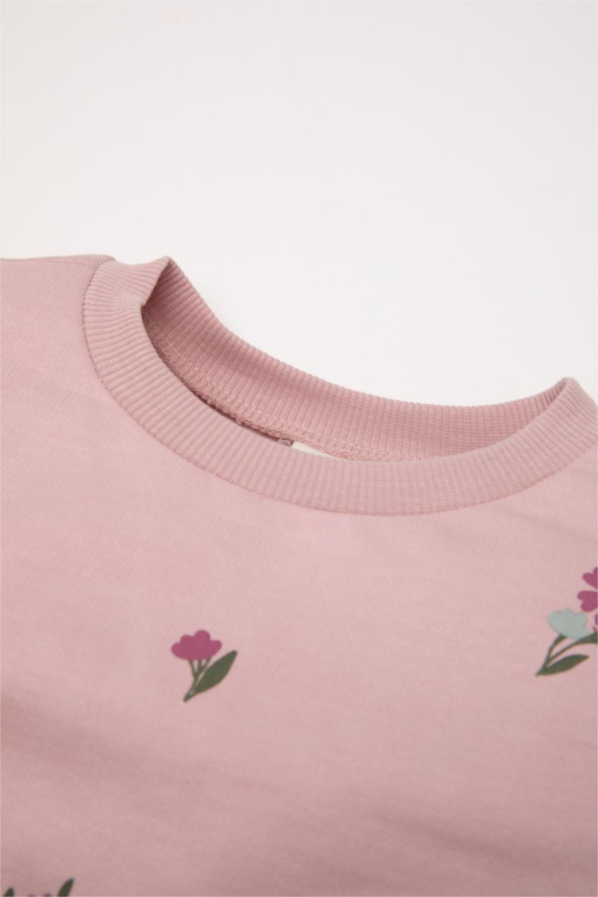 Kız Bebek Lila Kız Bebek 2'li Takım Çiçekli Sweatshirt Tayt 