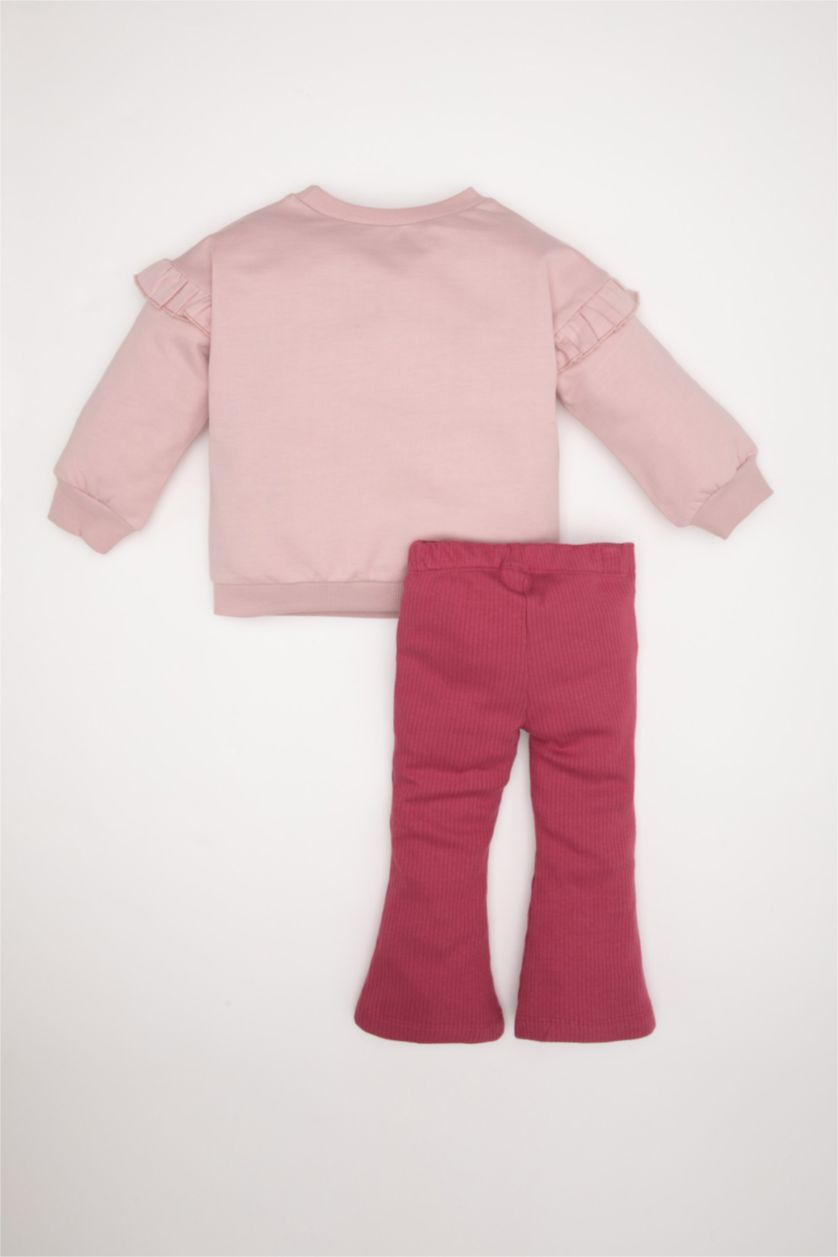 Kız Bebek Lila Kız Bebek 2'li Takım Çiçekli Sweatshirt Tayt 