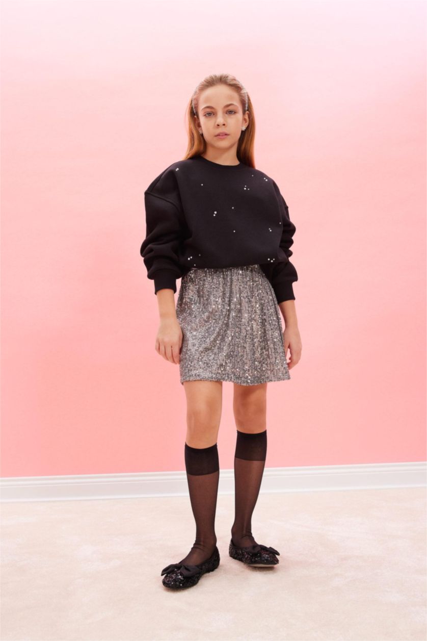 GIRLS & TEENS Black Girl Christmas Themed Oversize Stoned Soft Furry Inside Sweatshirt