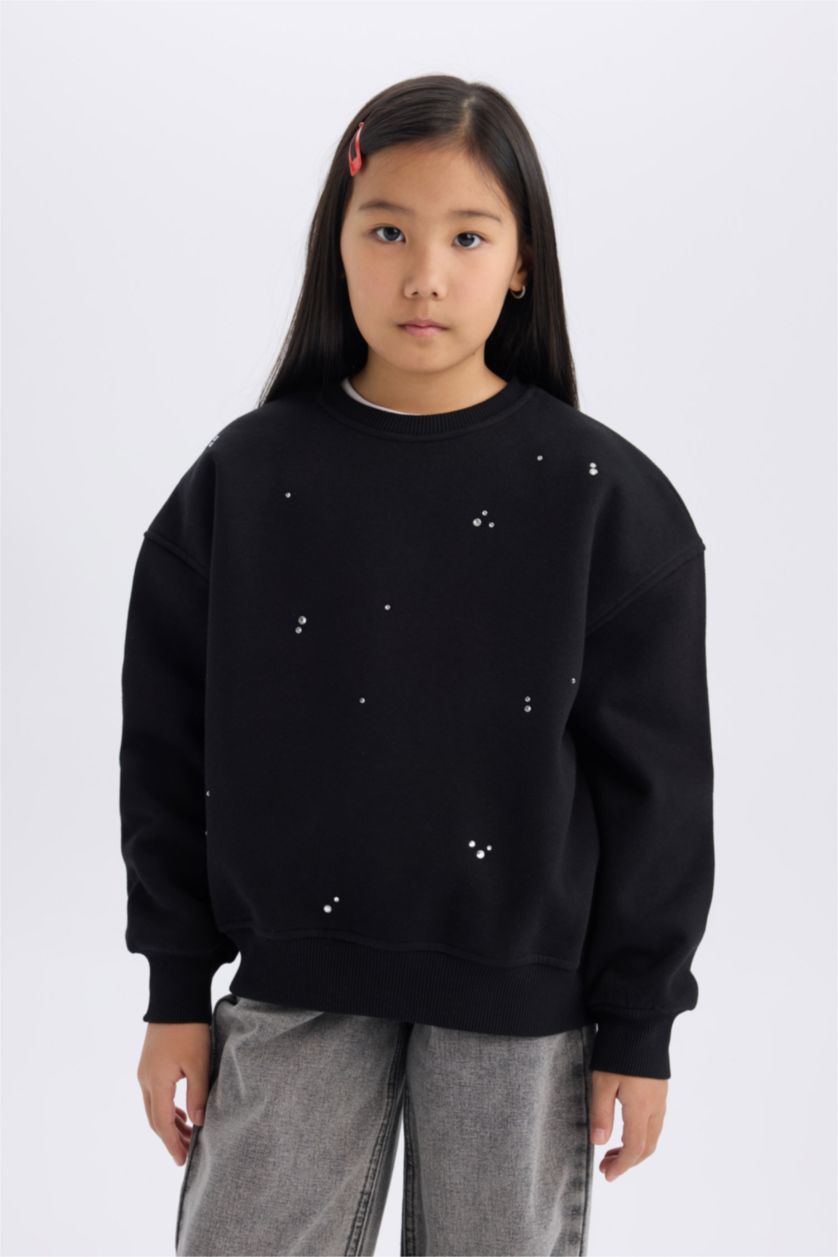 GIRLS & TEENS Black Girl Christmas Themed Oversize Stoned Soft Furry Inside Sweatshirt