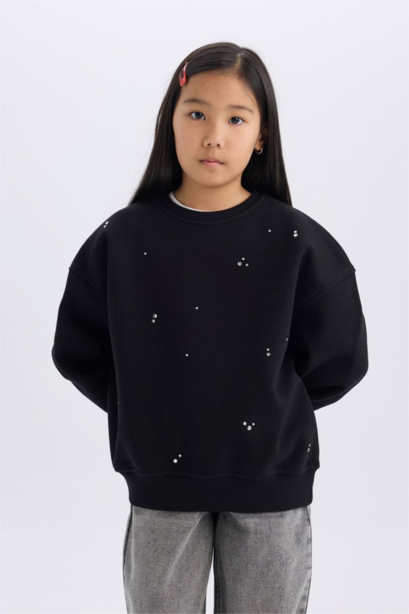 GIRLS & TEENS Black Girl Christmas Themed Oversize Stoned Soft Furry Inside Sweatshirt