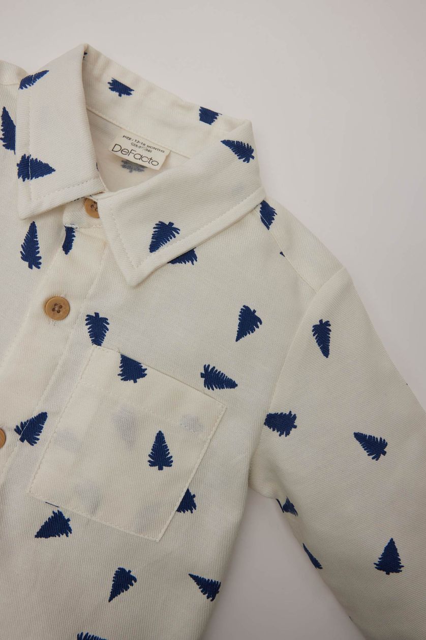 Erkek Bebek Ekru Yılbaşı Temalı 2'li Takım Gömlek Üst Pantolon Alt Erkek Bebek