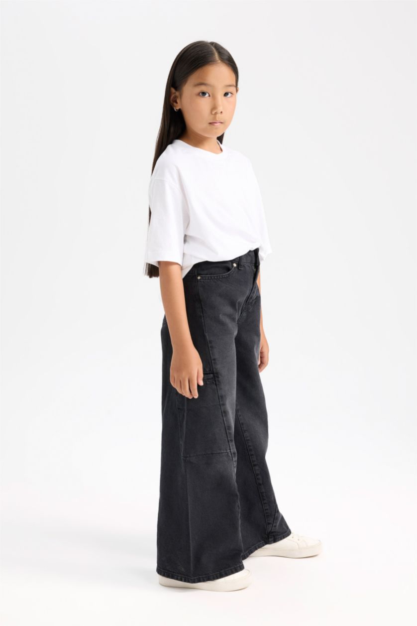 FILLES Noir Pantalon Jean Baggy à jambes larges pour Fille