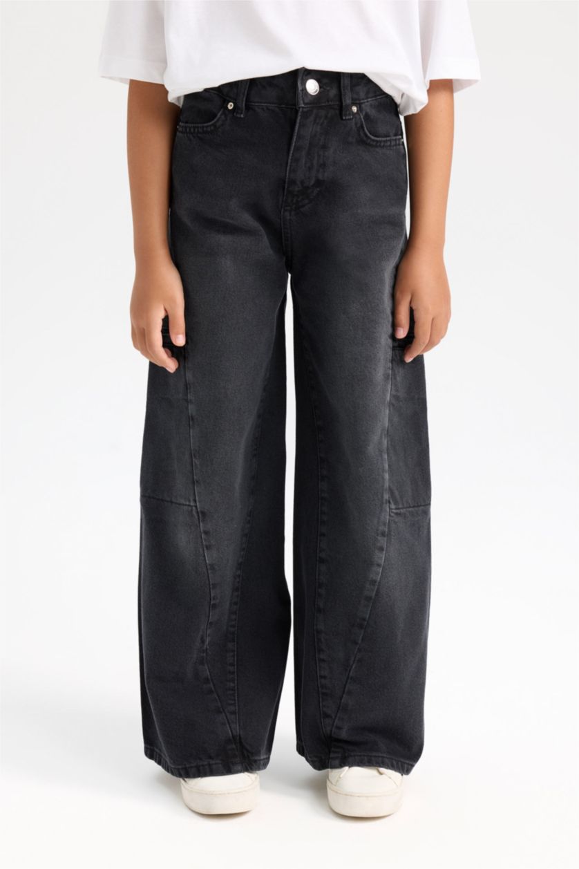 FILLES Noir Pantalon Jean Baggy à jambes larges pour Fille