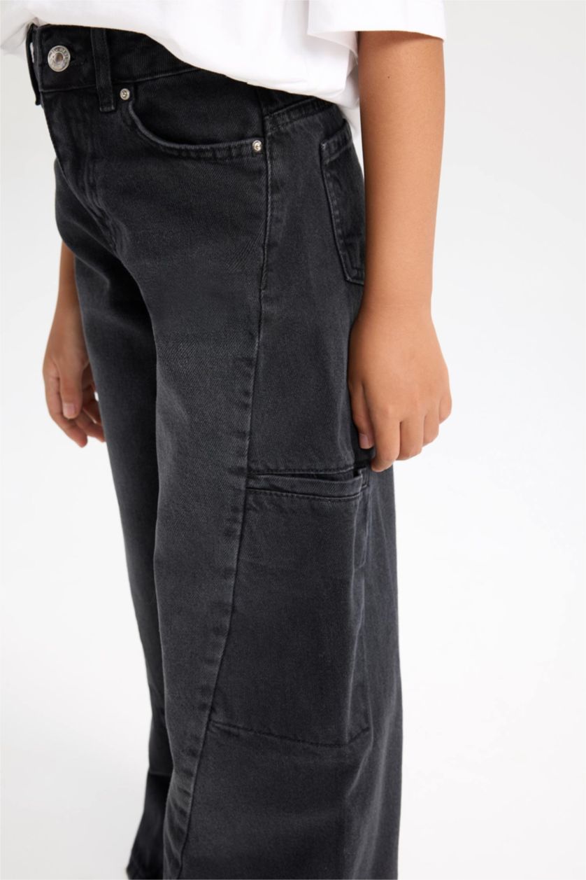 FILLES Noir Pantalon Jean Baggy à jambes larges pour Fille