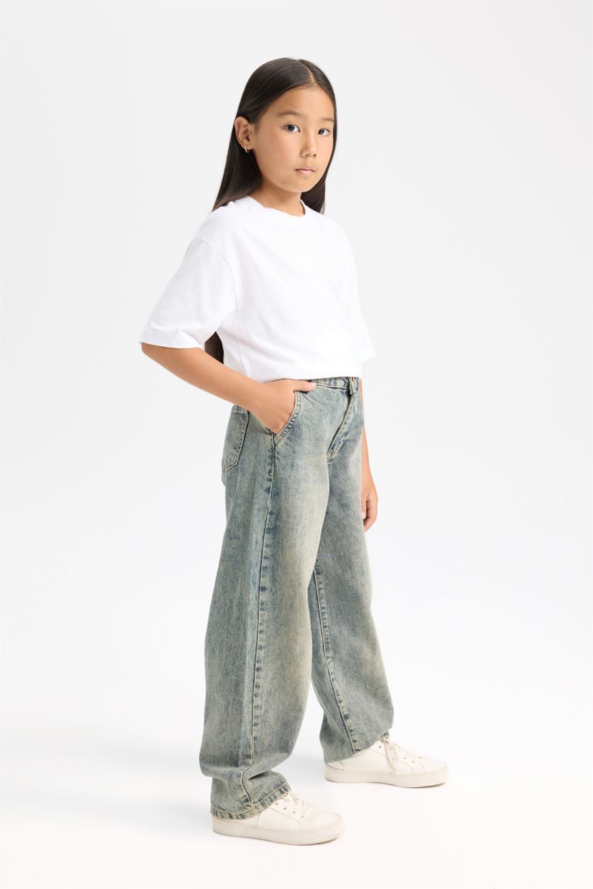 بناتي أزرق بنطلون بناتي باجي فيت واسع