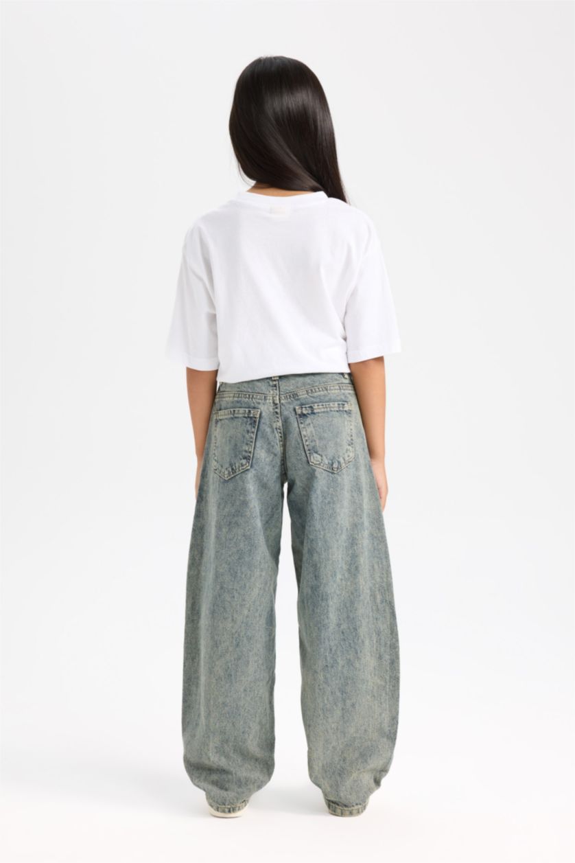 بناتي أزرق بنطلون بناتي باجي فيت واسع