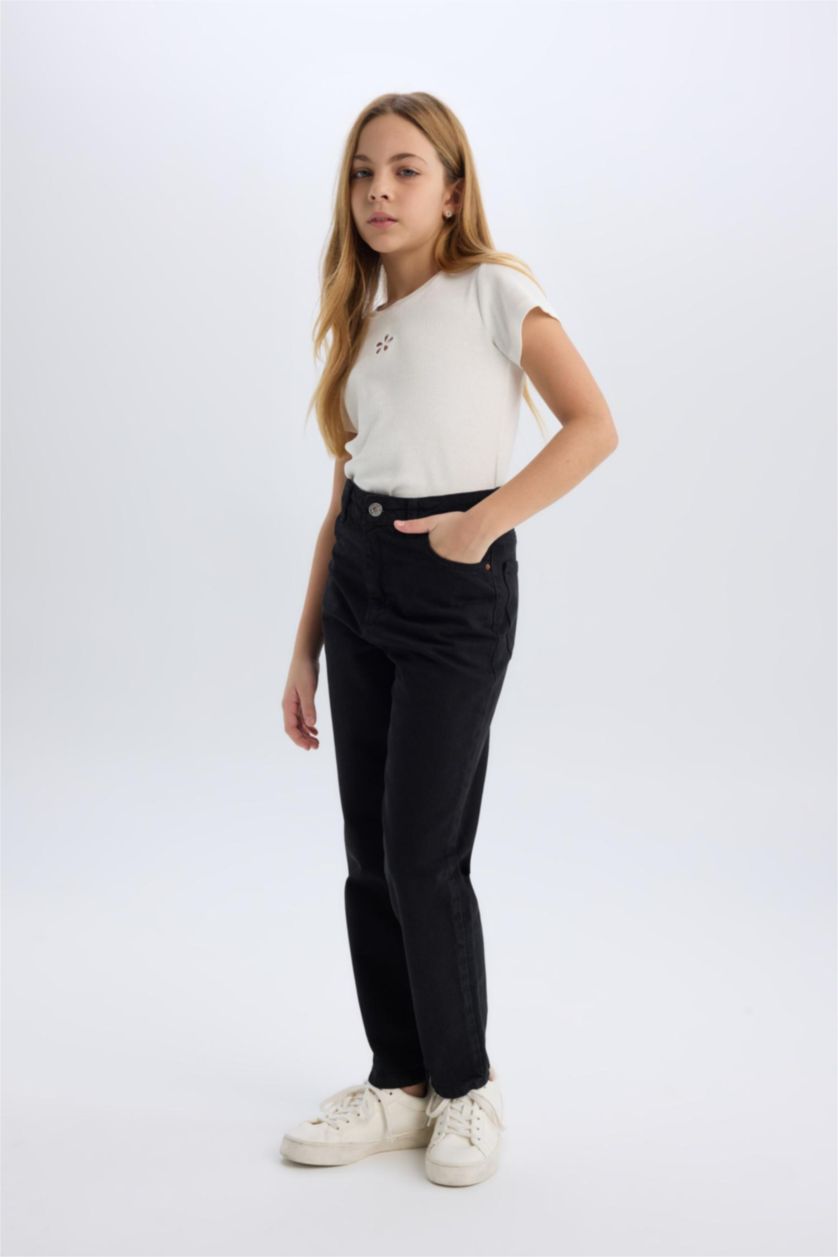 FILLES Noir Mom Jean droit pour fille