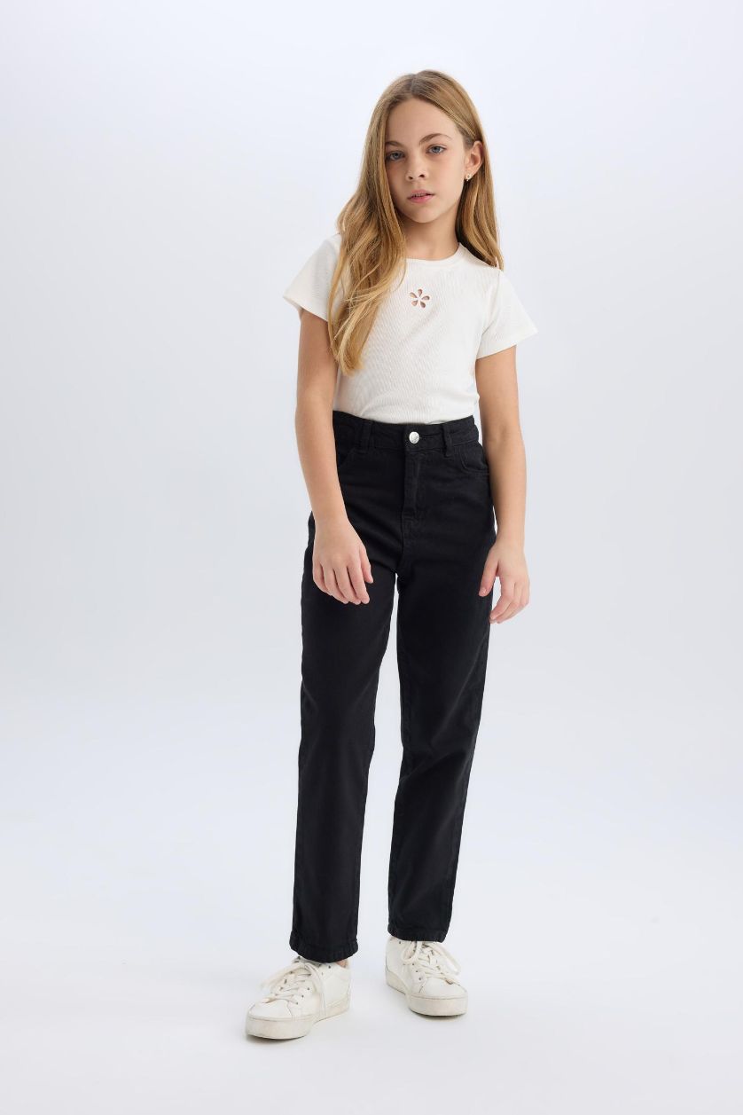 FILLES Noir Mom Jean droit pour fille
