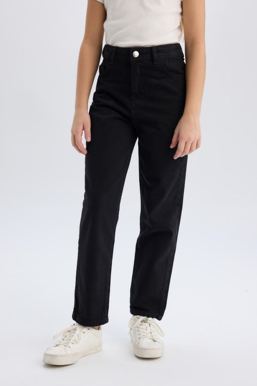 FILLES Noir Mom Jean droit pour fille