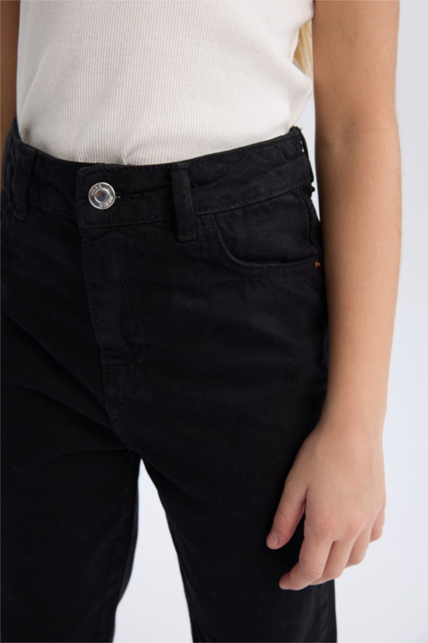 FILLES Noir Mom Jean droit pour fille