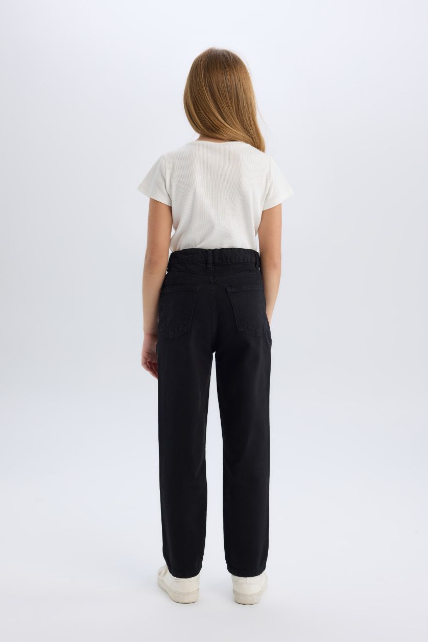 FILLES Noir Mom Jean droit pour fille