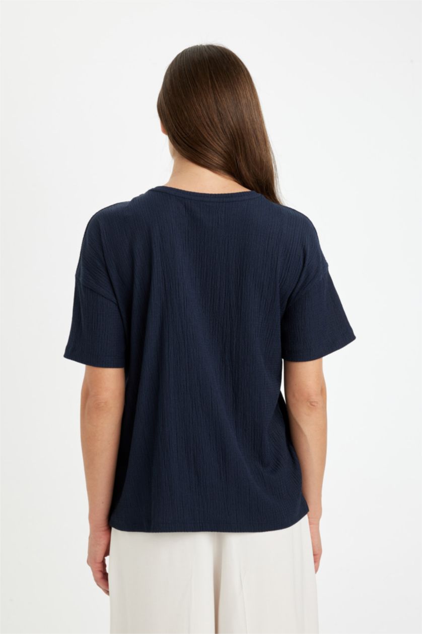 FEMME Marin T-shirt à col rond et manches courtes à Coupe décontractée