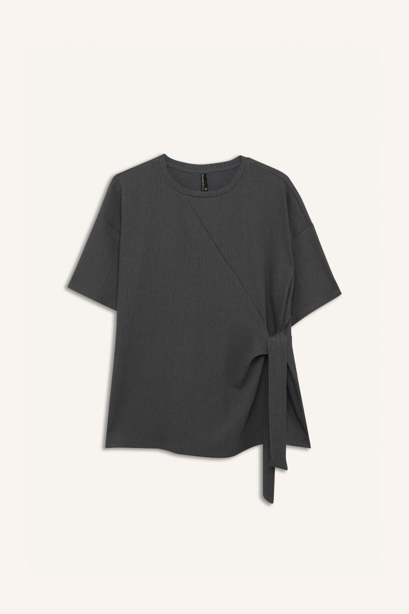 نساء أنثرا تيشيرت نص كم عادي قصة مريحة برقبة مستديرة