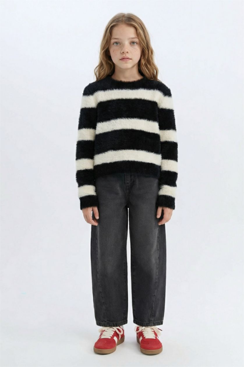 Kız Çocuk - Genç Kız Antrasit Kız Çocuk Barrel Fit Bilek Boy Geniş Bol Paça Jean Pantolon