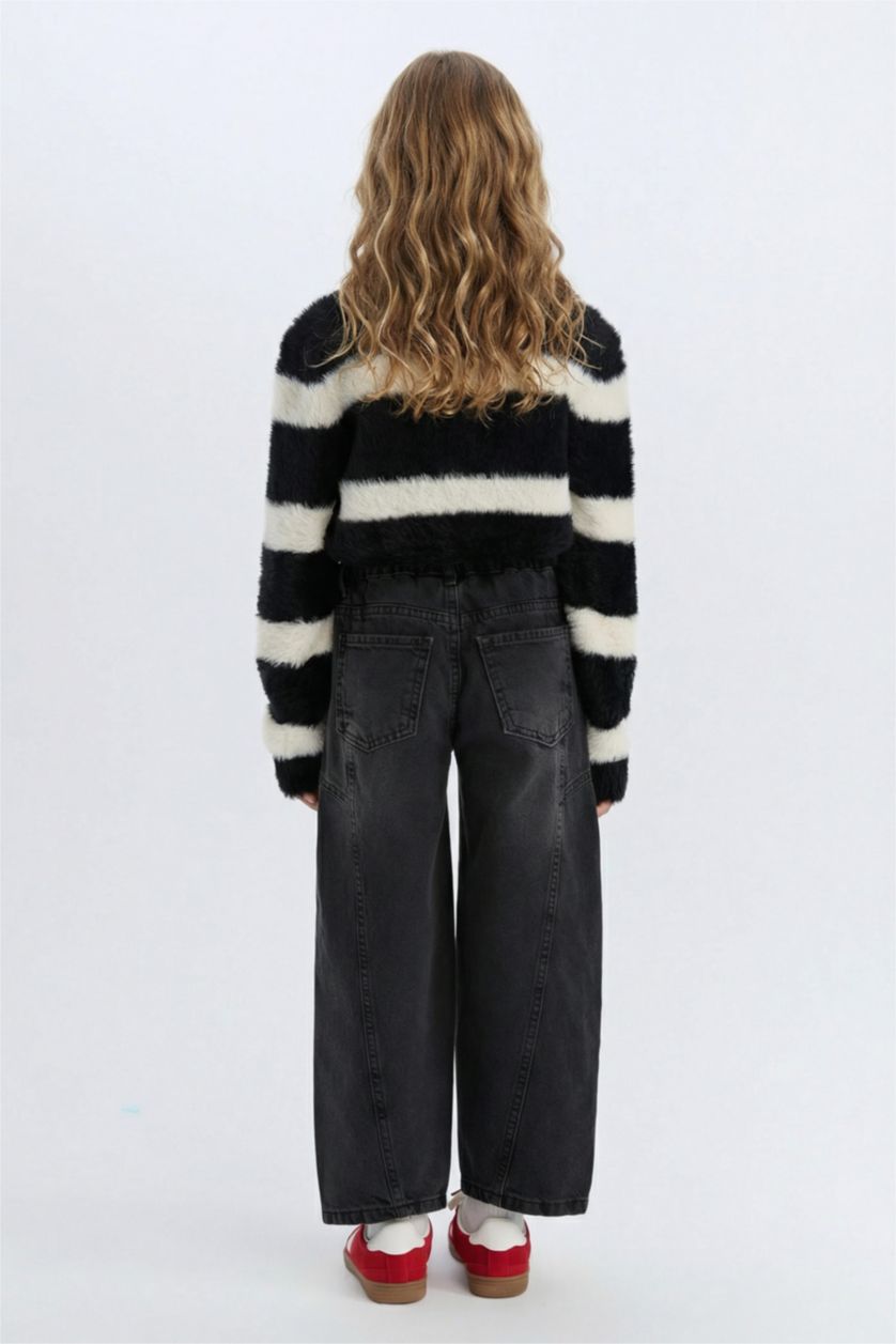 Kız Çocuk - Genç Kız Antrasit Kız Çocuk Barrel Fit Bilek Boy Geniş Bol Paça Jean Pantolon