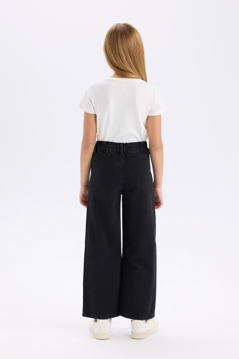 Kız Çocuk - Genç Kız Siyah Kız Çocuk Wide Leg Kargo Geniş Bol Paça Jean Pantolon